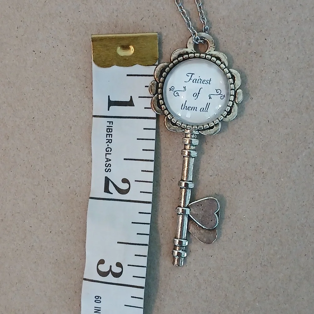 Disney Snow White Quote Fairest Of Them All Silver Key Pendant Necklace
